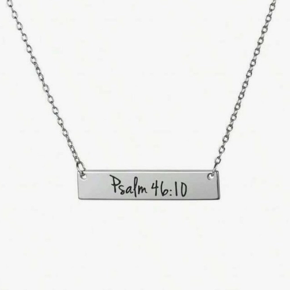 Bible Verse Silver Bar Necklace, Psalm 46:10